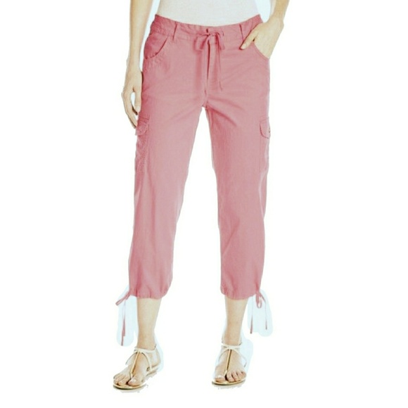 Caribbean Joe Pants - Caribbean Joe Tie-Leg Cargo Capris Pink Women Caribbean Joe Pants - Caribbean Joe Tie-Leg Cargo Capris Pink Women